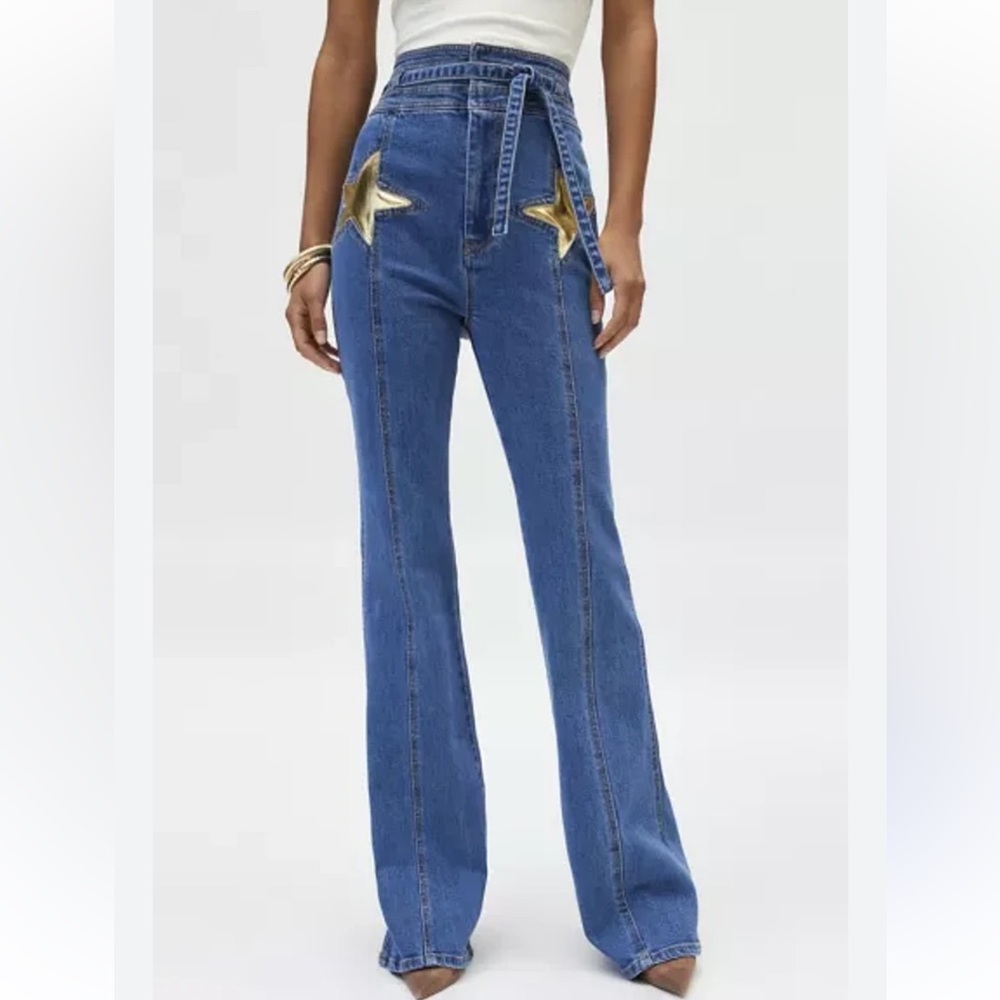 STONED‎ IMMACULATE SuperStar Bell Jeans size 27 Gold Star Patch Flare Leg
